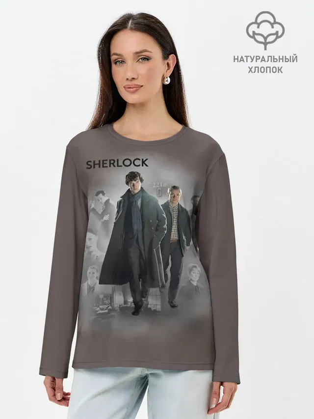 Лонгслив женский с принтом «Шерлок Холмс — SHERLOCK — ШЕРЛОК»