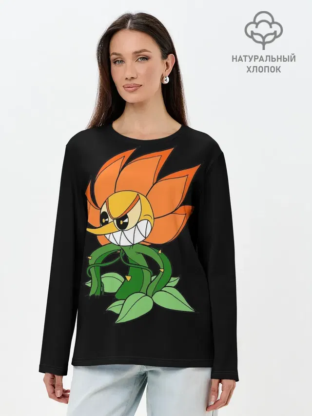 Лонгслив женский с принтом «Cuphead - Кэгни Гвоздика»