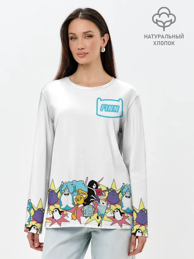 Лонгслив женский с принтом «Время приключений — Finn Adventure Time»