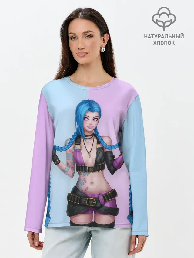 Лонгслив женский с принтом «Лига Легенд — League of Legends Jinx»