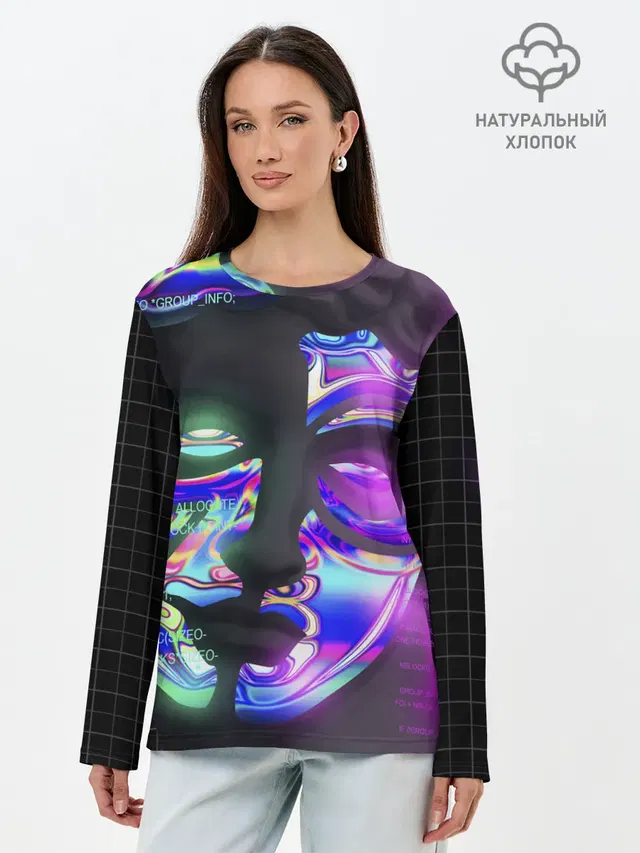 Лонгслив женский с принтом «Vaporwave — Chrome Effect»
