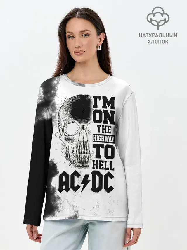 Лонгслив женский с принтом «Skull — Im on the highway to hell AC/DC»