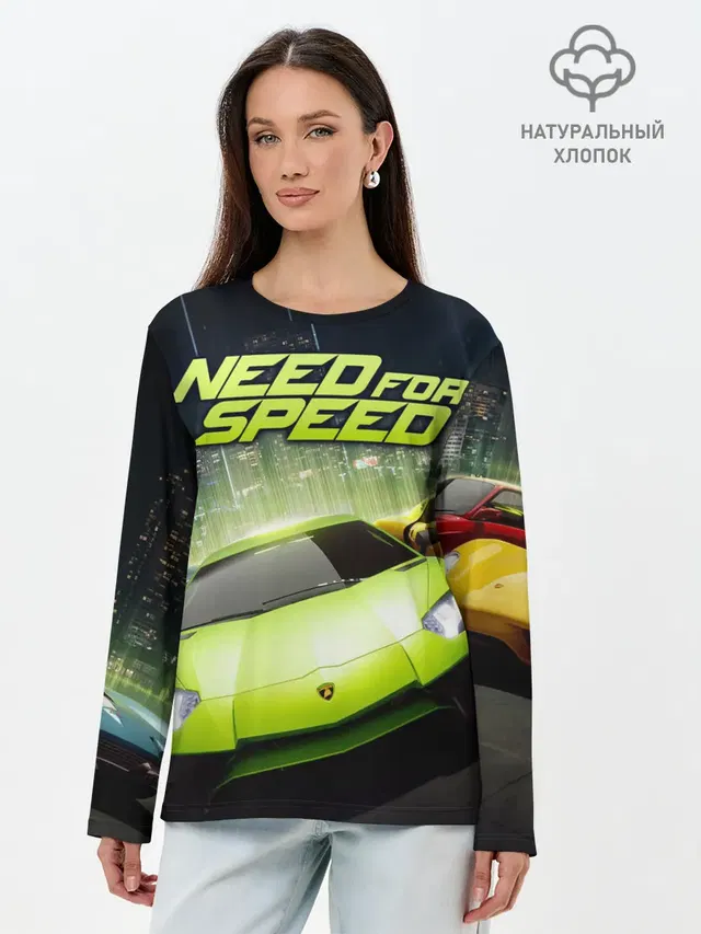 Лонгслив женский с принтом «Lamborghini — Need for Speed»