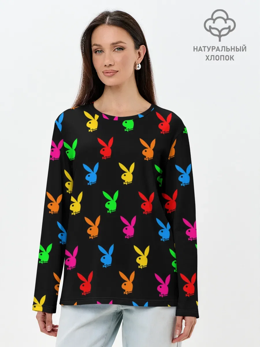 Лонгслив женский с принтом «PLAYBOY | ПЛЕЙБОЙ», вид спереди