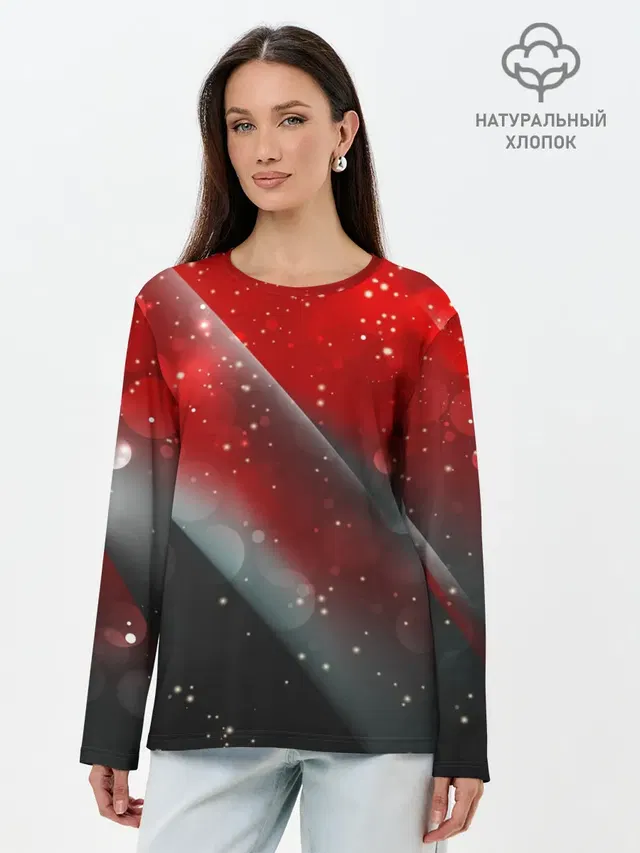 Лонгслив женский с принтом «Glitter — Red & Black»