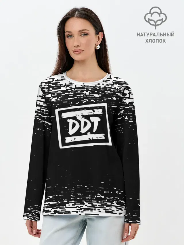 Лонгслив женский с принтом «ДДТ — ДДТ ЛОГО — DDT LOGO»