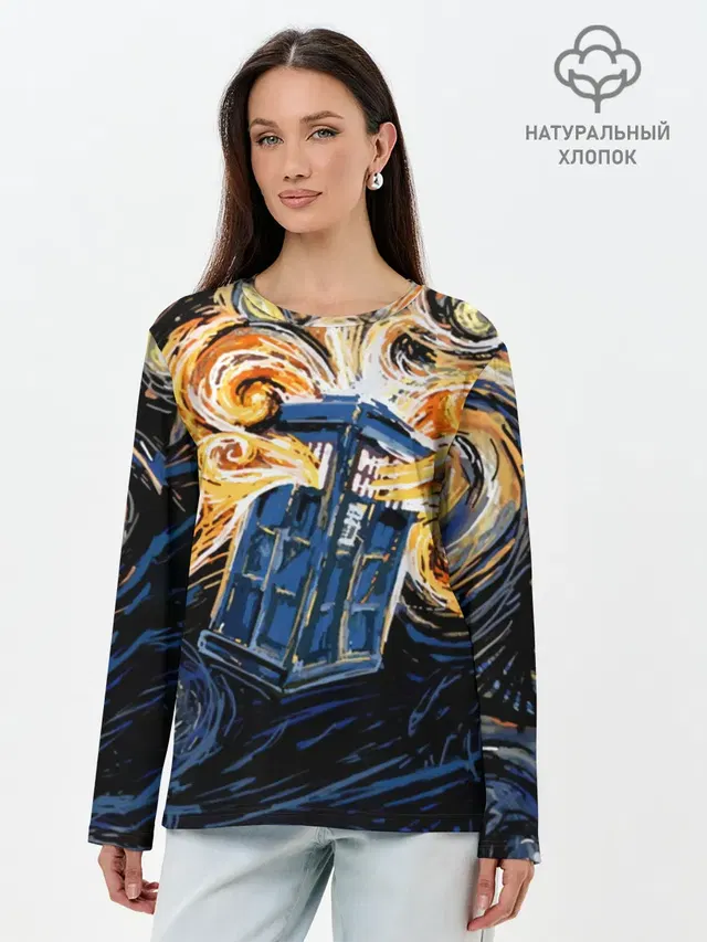 Лонгслив женский с принтом «Van Gogh Tardis»