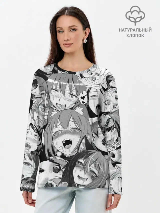 Лонгслив женский с принтом «Ahegao — AHEGAO monochrome»