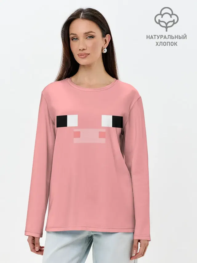 Лонгслив женский с принтом «Майнкрафт — Minecraft Pig»
