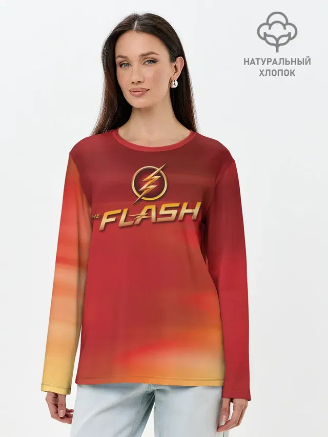 Лонгслив женский с принтом «Флэш — The Flash Logo Pattern»