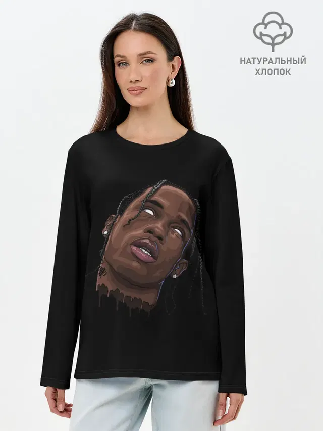 Лонгслив женский с принтом «Трэвис Скотт — Travis Scott»