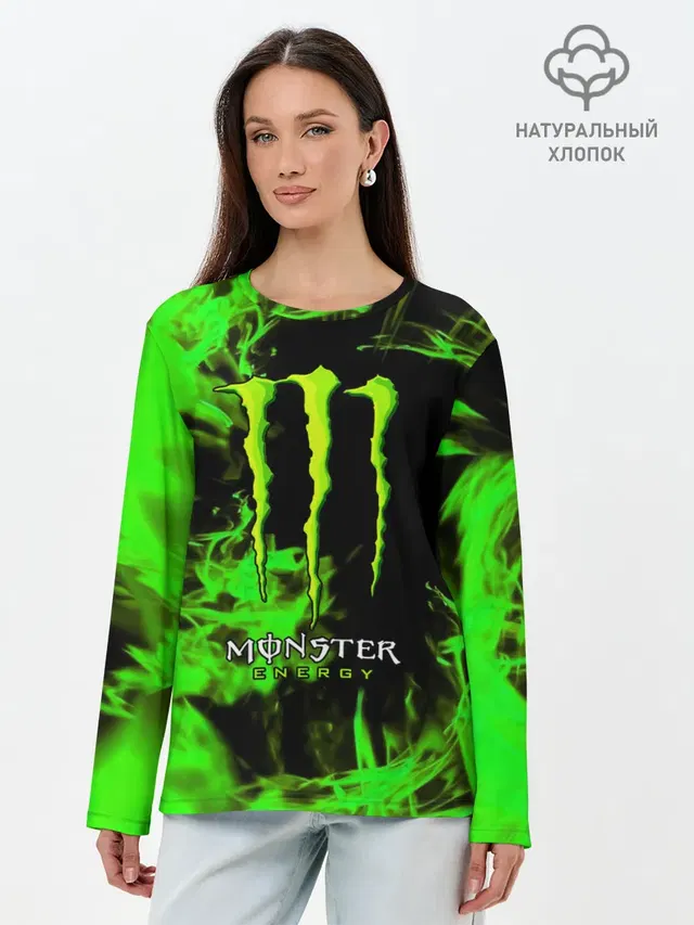 Лонгслив женский с принтом «Разные автомобильные — MONSTER ENERGY»