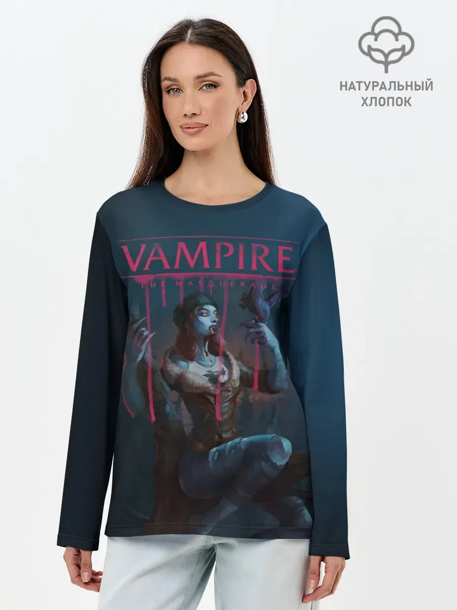 Женский хлопковый лонгслив «Vampire» — принт крупно