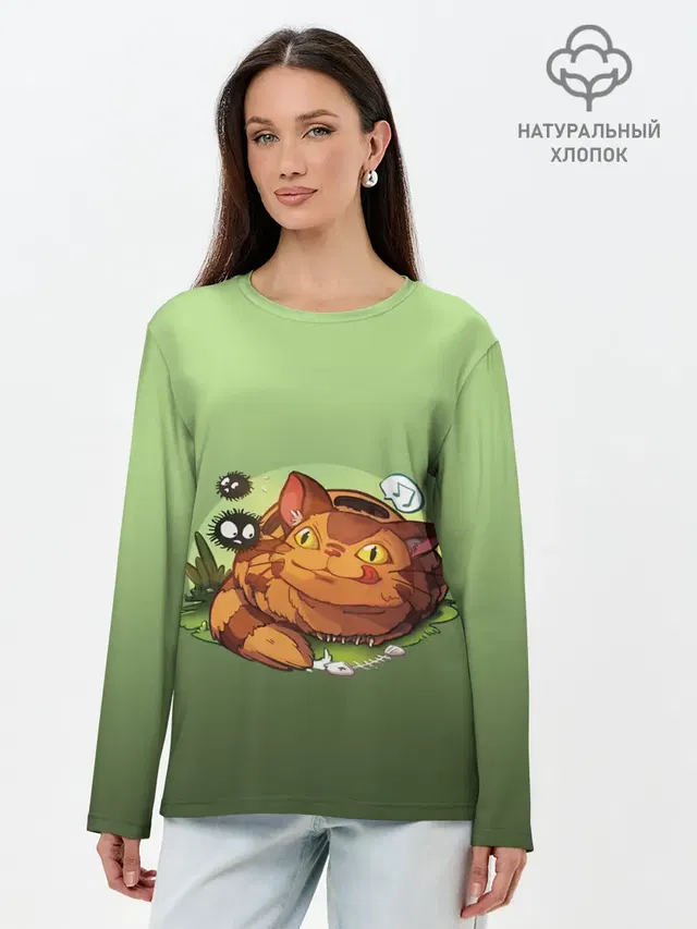 Лонгслив женский с принтом «Студия GHIBLI — Catbus Studio Ghibli Котобус»