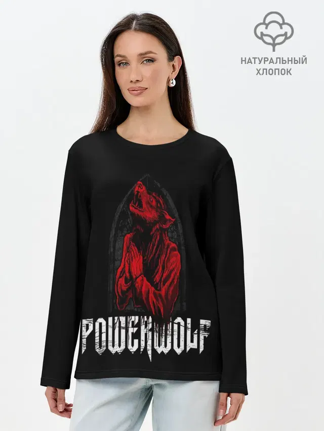 Лонгслив женский с принтом «Разный рок — POWERWOLF»