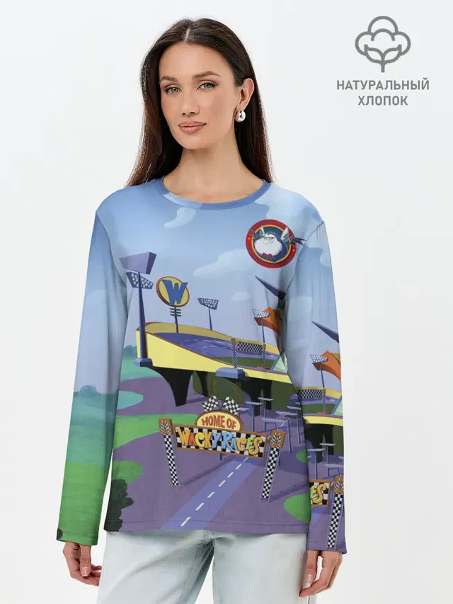 Лонгслив женский с принтом «Безумные гонки — Bella Badge»