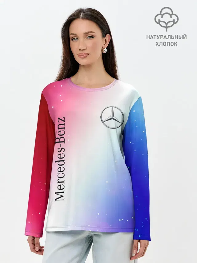 Лонгслив женский с принтом «Star emblem — MERCEDES — МЕРСЕДЕС»