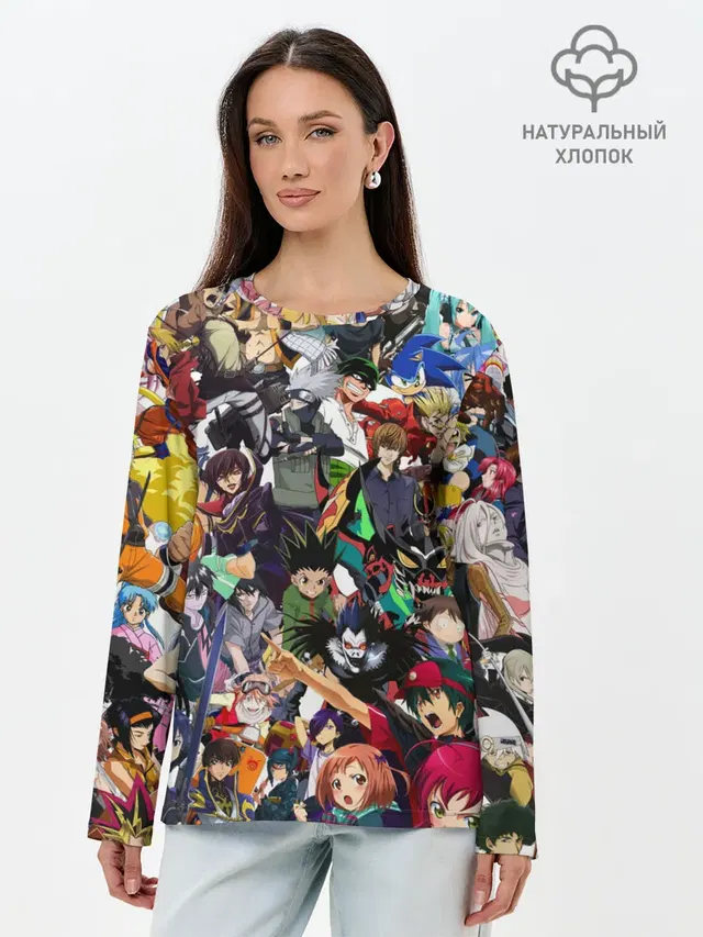 Лонгслив женский с принтом «ACTION ANIME CHARACTERS!»