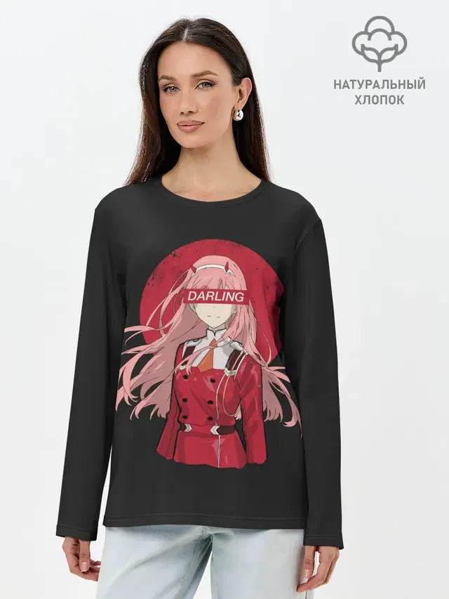 Лонгслив женский с принтом «Darling Zero Two Black»