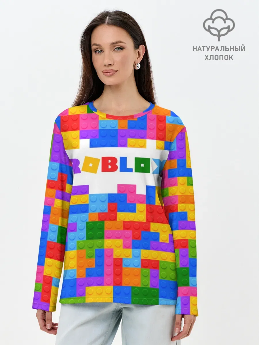 Лонгслив женский с принтом «ROBLOX LEGO», вид спереди