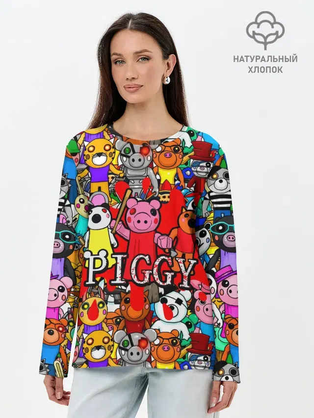 Лонгслив женский с принтом «Роблокс — ROBLOX PIGGY»