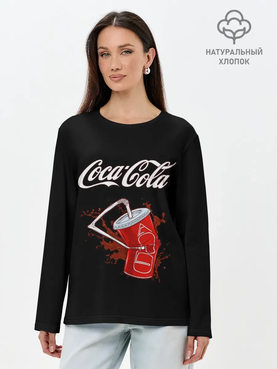 Лонгслив женский с принтом «Coca Cola», вид спереди