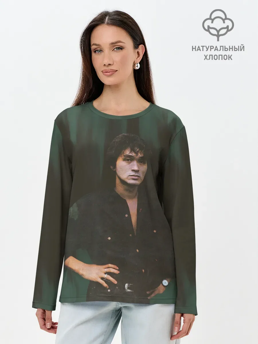 Женский хлопковый лонгслив «Viktor Tsoi» — принт крупно