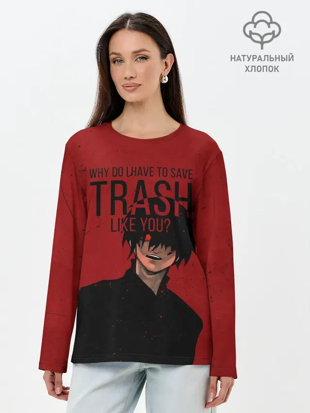 Лонгслив женский с принтом «Токийский Гуль — Trash»