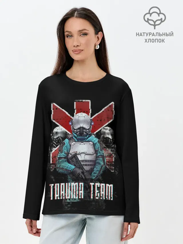 Лонгслив женский с принтом «Cyberpunk 2077 — CYBERPUNK TRAUMA TEAM»
