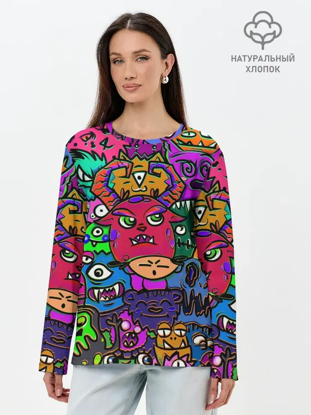 Лонгслив женский с принтом «Pop Art — Happy»