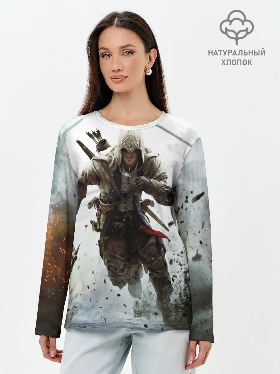 Женский хлопковый лонгслив «Assassin’s Creed 3» — принт крупно
