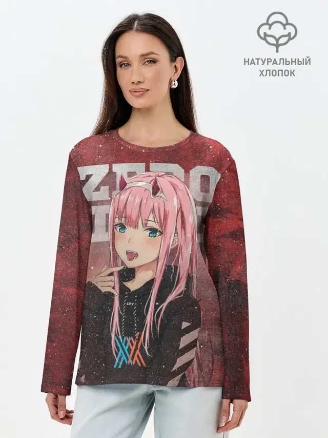 Лонгслив женский с принтом «Darling in the FranXX — Zero Two в толстовке»