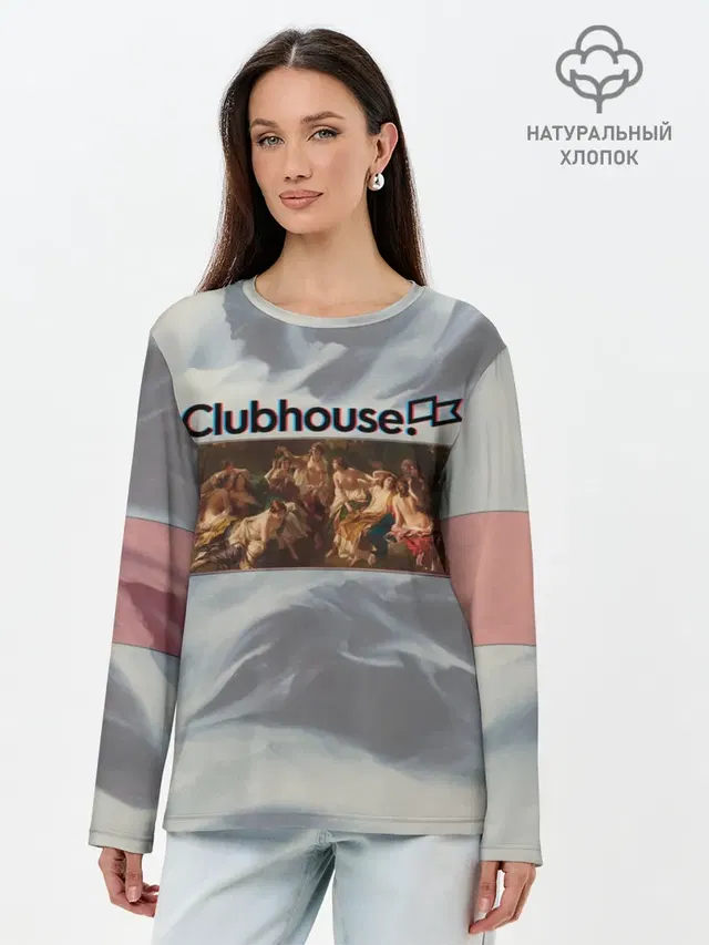 Лонгслив женский с принтом «Социальные сети — Clubhouse Welcome — Клабхаус»