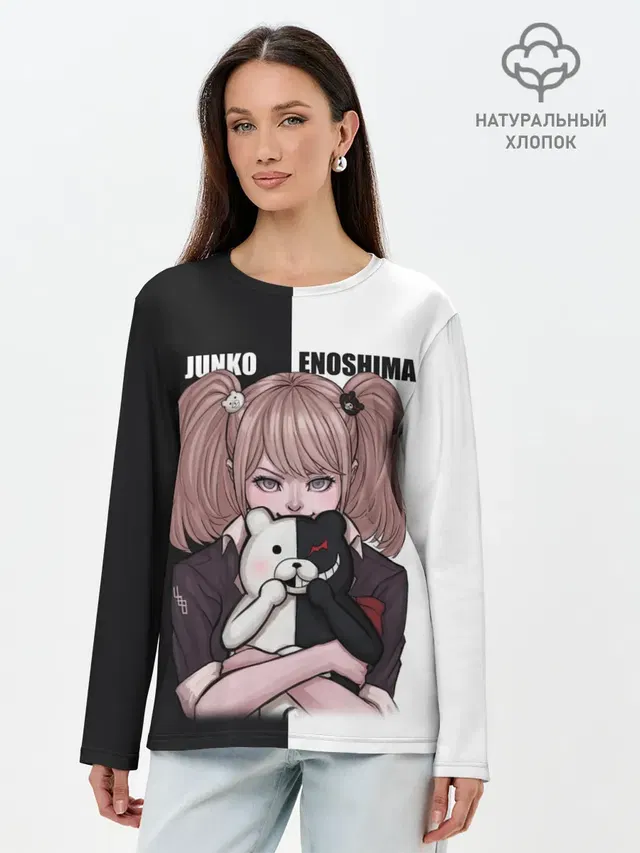 Лонгслив женский с принтом «Danganronpa — MONOKUMA — JUNKO»