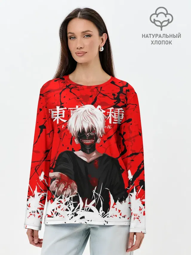Лонгслив женский с принтом «Токийский Гуль — Kaneki Ken»