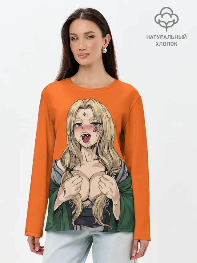 Лонгслив женский с принтом «Ahegao — Ahegao Цунаде»