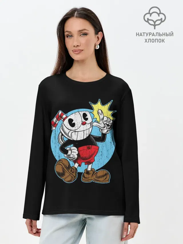 Лонгслив женский с принтом «Cuphead — КАПХЕД»