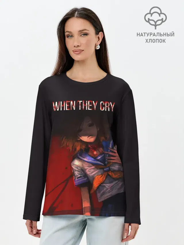 Лонгслив женский с принтом «Когда плачут цикады — When they cry»
