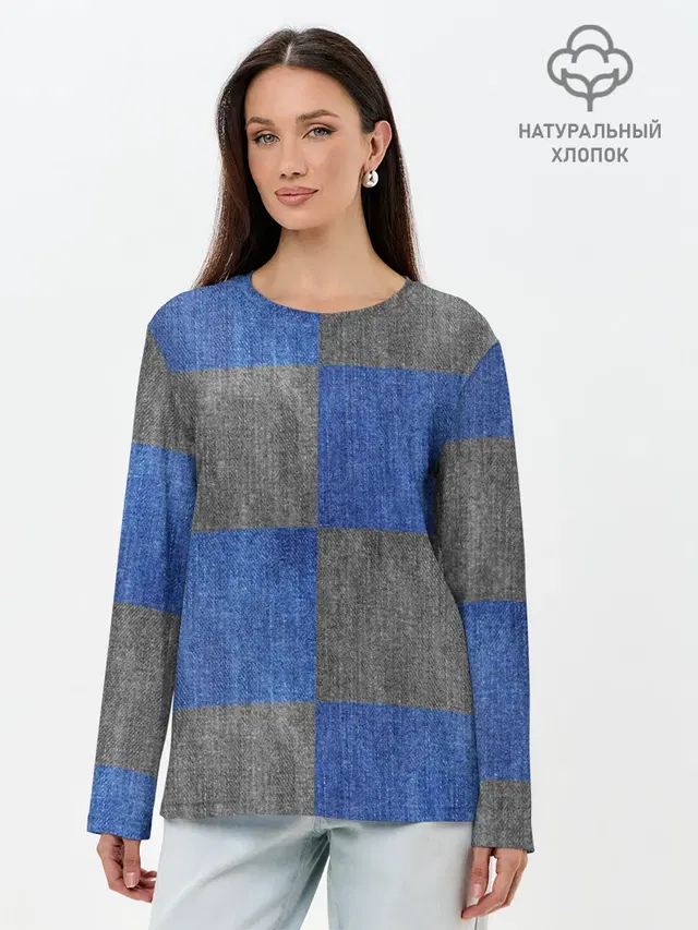 Лонгслив женский с принтом «Denim texture — Denim Patchwork»