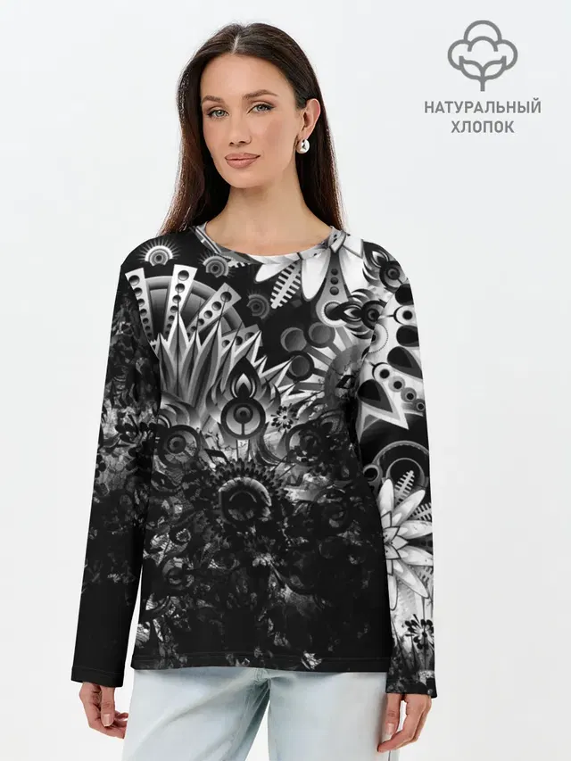 Лонгслив женский с принтом «Узоры — Floral Pattern»