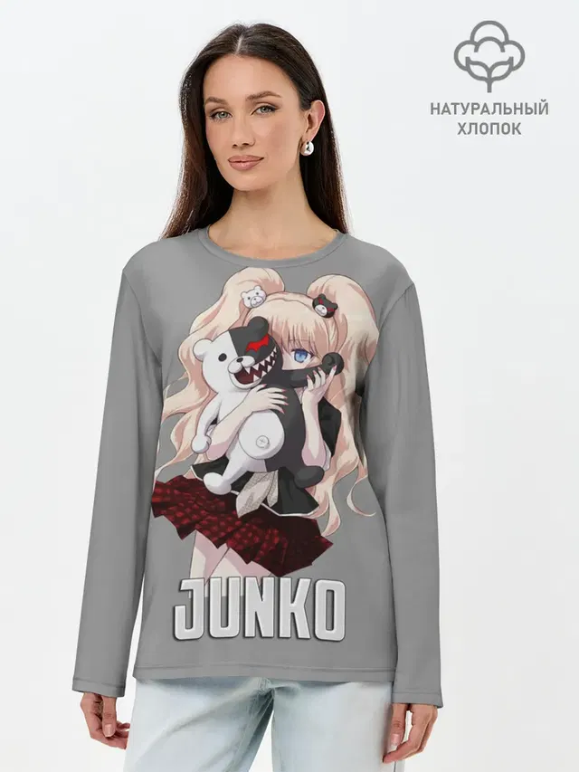 Лонгслив женский с принтом «Danganronpa — MONOKUMA — JUNKO»