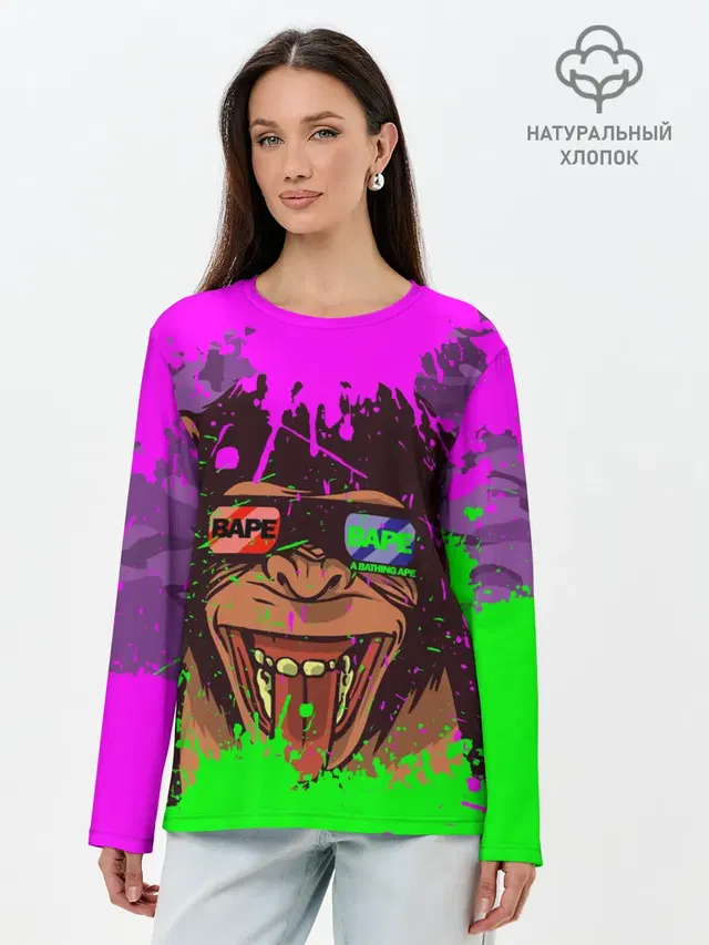 Лонгслив женский с принтом «Модные — 3D Neon Monkey»