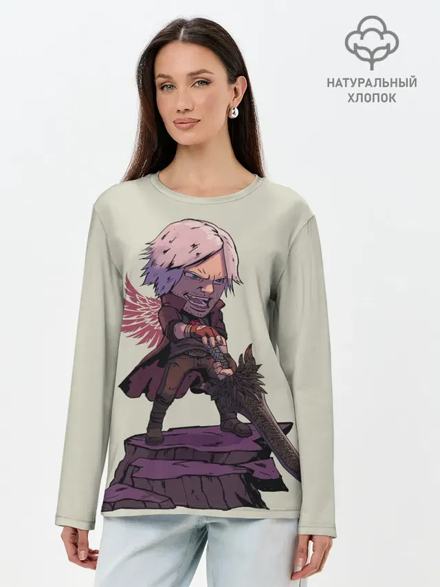 Лонгслив женский с принтом «Devil May Cry — Dante Big head»