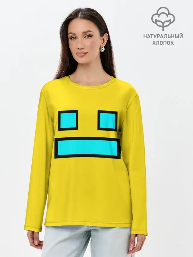 Лонгслив женский с принтом «Geometry Dash — Geometry Dash Smile»