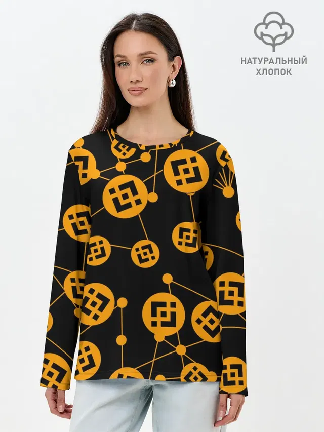 Лонгслив женский с принтом «Binance Бинанс Узор»