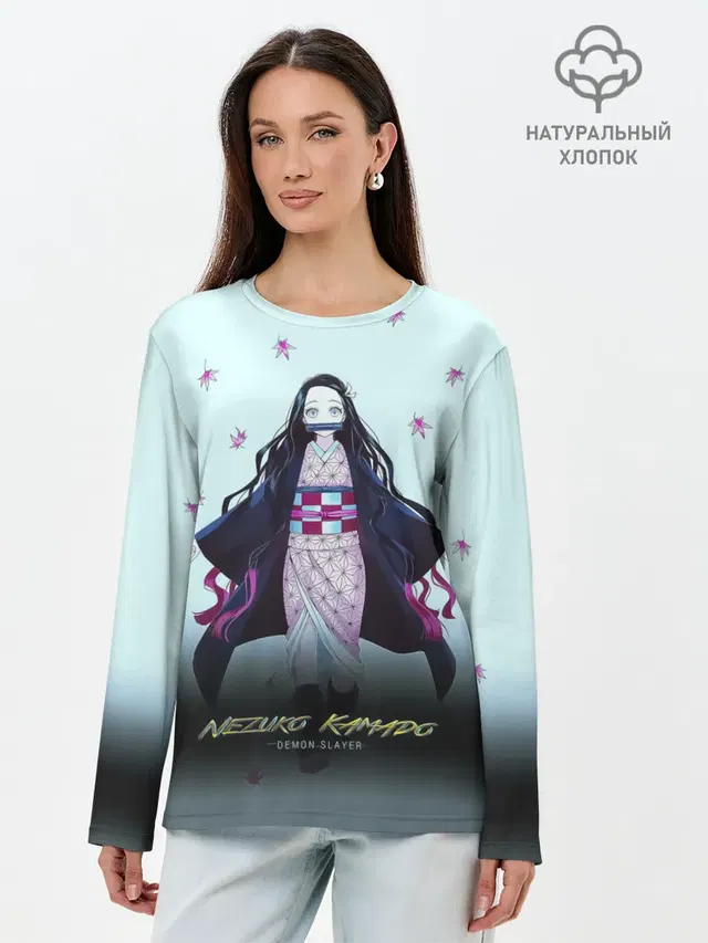 Лонгслив женский с принтом «Клинок, рассекающий демонов — Nezuko Kamado Demon Slayer»
