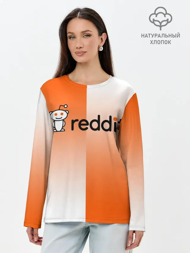Лонгслив женский с принтом «Социальные сети — REDDIT — РЕДДИТ — ГРАДИЕНТ»