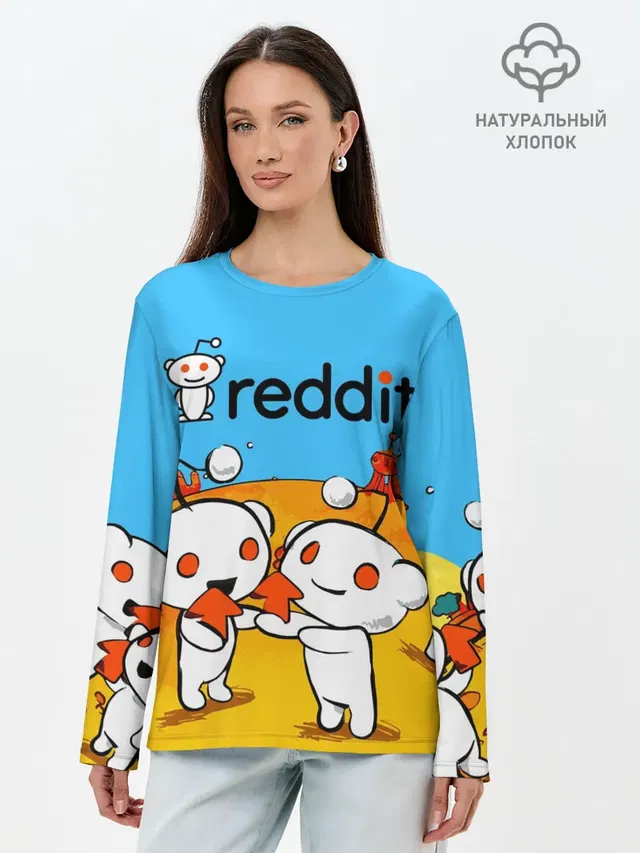 Лонгслив женский с принтом «Социальные сети — REDDIT — РЕДДИТ — UPVOTE ART»