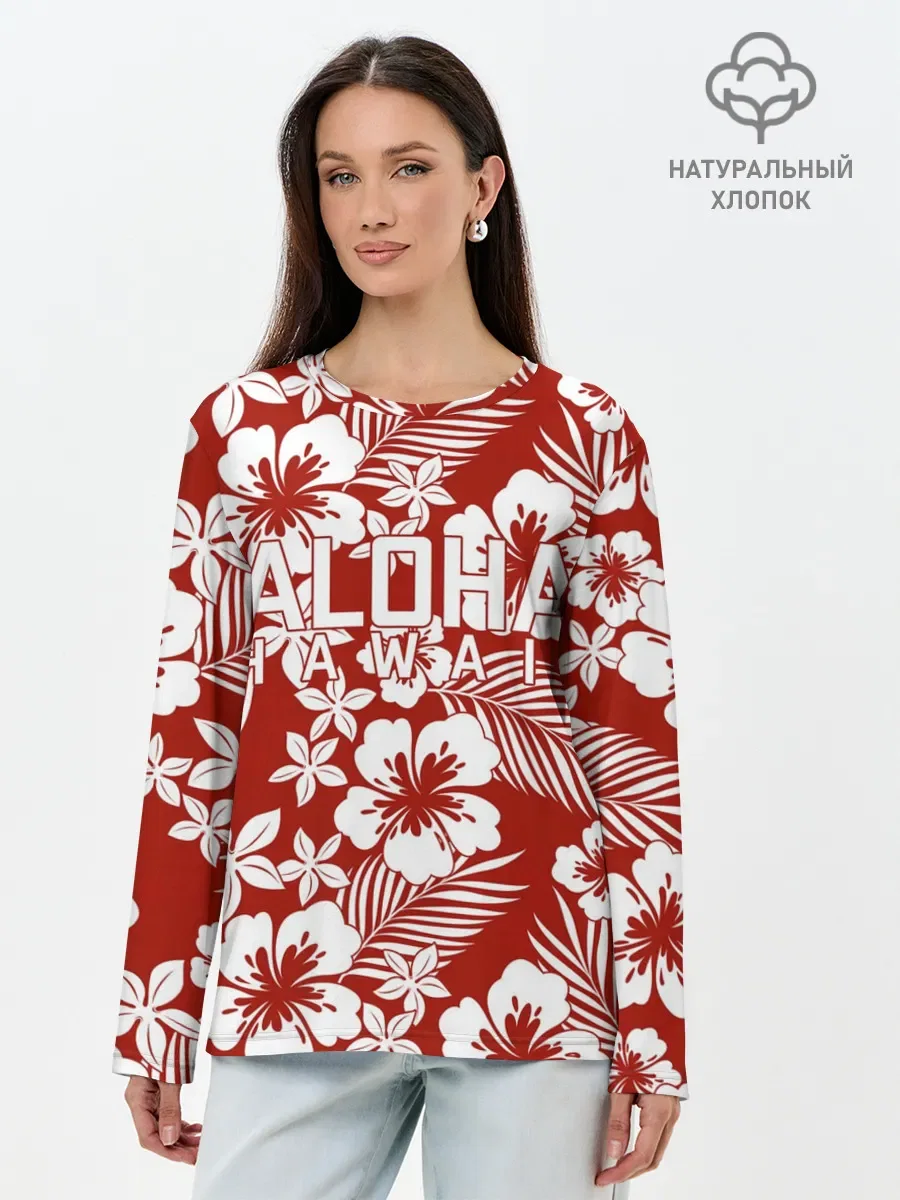 Женский хлопковый лонгслив «Aloha Hawaii» — принт крупно
