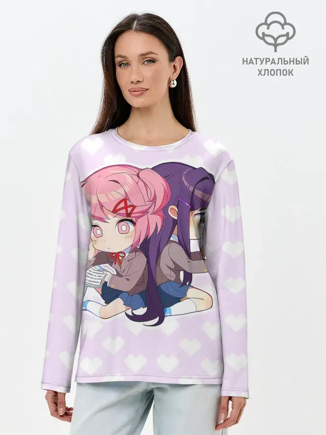 Лонгслив женский с принтом «Chibi Natsuki and Yuri»